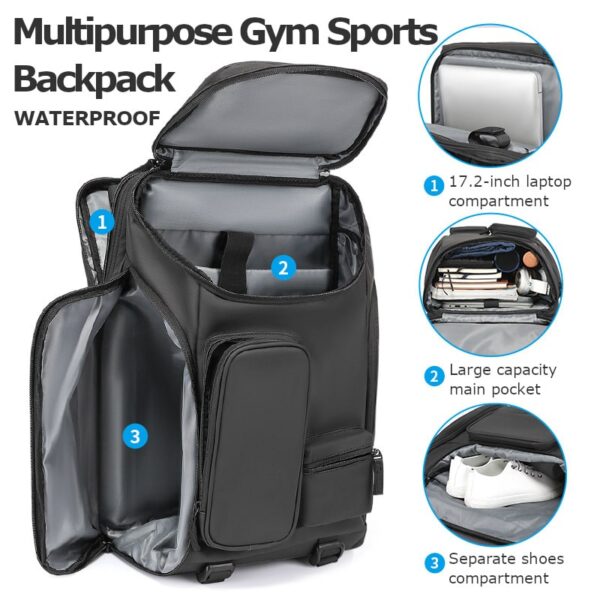 Multipurpose gym sports travel backpack waterproof with shoes compartment